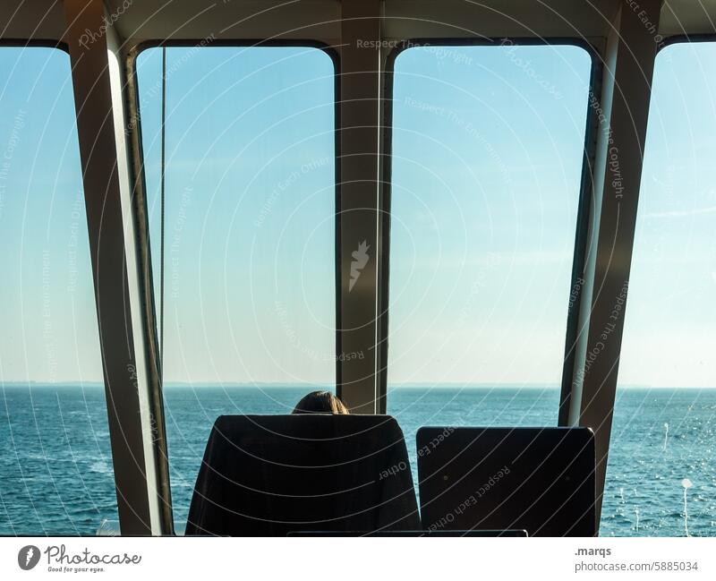 Further prospects Window Vantage point Ferry Ocean Longing Vacation & Travel Navigation Far-off places Sit Horizon Sky Beautiful weather Future