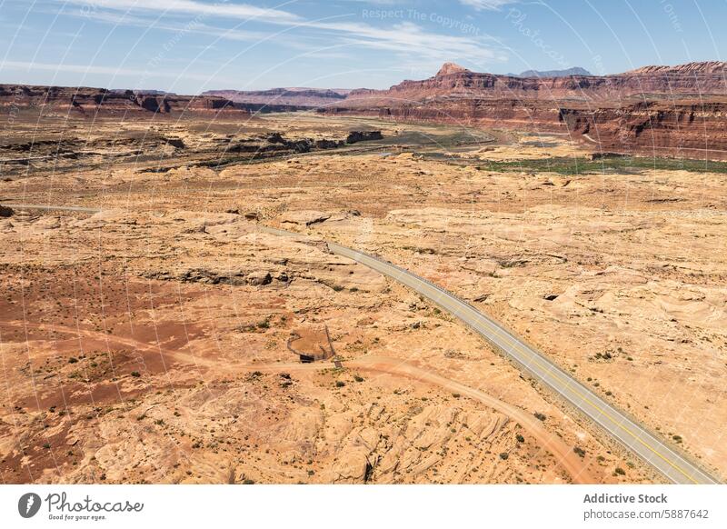 Aerial view of White Canyon and road in Utah desert landscape utah aerial canyon sandstone glen canyon recreation area usa terrain high angle rugged arid