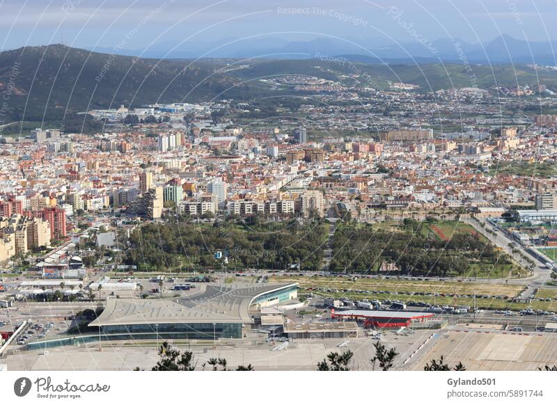 View over Gibraltar city with airport Airport Town Vacation & Travel Tourism Building from on high Landscape Exterior shot Day Colour photo Gibraltar Airport