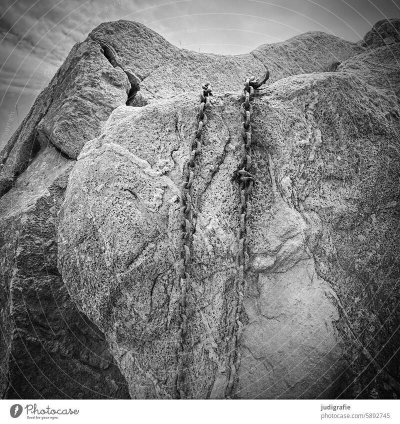 Norway Rock Rocky coastline Chain Fastening Brocken Nature Stone Heavy Weathered Tracks Crack & Rip & Tear Structures and shapes structure Square