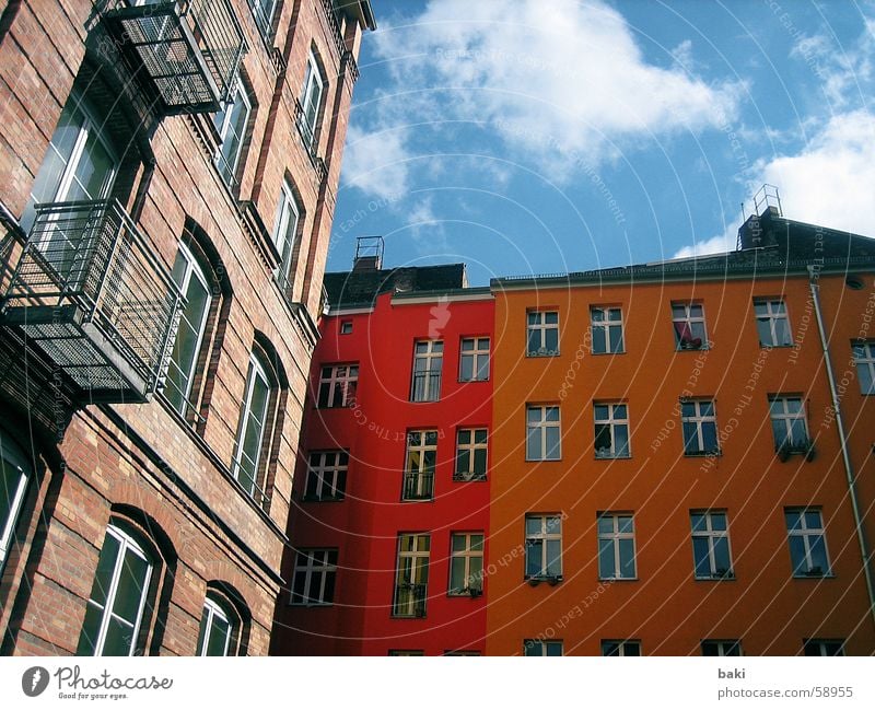 Backyard in Berlin House (Residential Structure) Yellow Clouds Orange Blue Colour Sky Joy Freedom external name