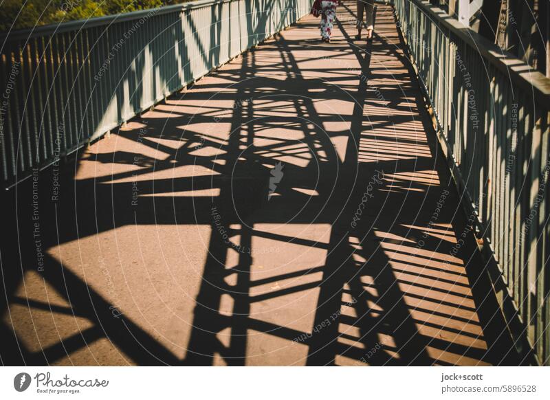 Criss-cross on the way Lanes & trails Silhouette walkway Loschwitzer Bridge Blaues Wunder Historic Bridge construction Tourist Attraction Steel bridge