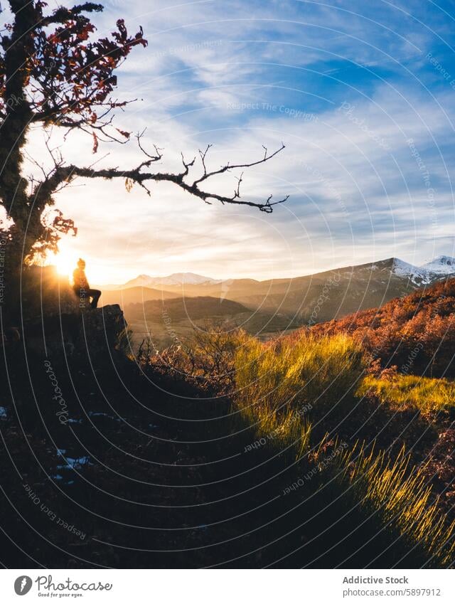 Sunset meditation in the mountains of Palencia sunset silhouette scenic landscape curavacas espiguete palencia golden hour serene tranquility nature outdoor