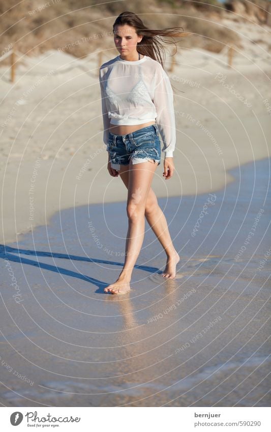 last glimpse of summer Human being Feminine Young woman Youth (Young adults) 1 18 - 30 years Adults Water Summer Waves Lakeside Going Authentic Happiness