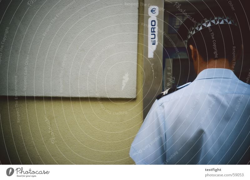 bull from behind Police Officer Entrance Wall (building) Portugal Uniform Door Euro cop Lomography Testing & Control identity check Wall (barrier)