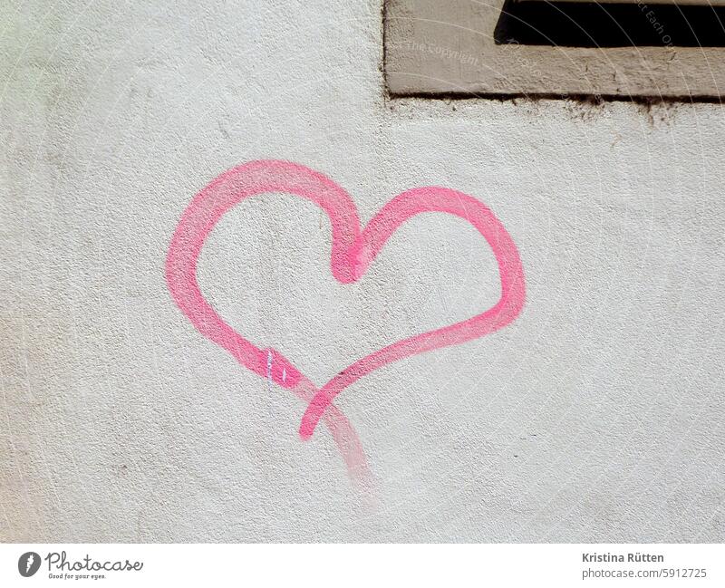 red heart sprayed on the house Heart Graffiti Love street art In love Romance romantic Wall (building) Wall (barrier) Facade Sprayed Valentine's Day Wedding