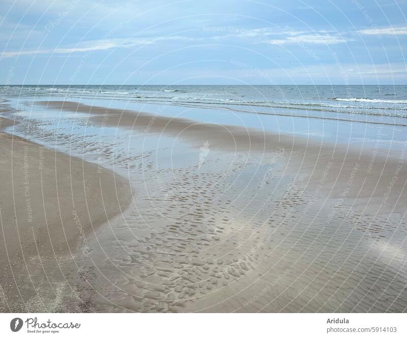 North Sea beach with shallow waves and blue sky Beach Ocean Sand Water coast Vacation & Travel Landscape vacation North Sea coast Denmark Nature Sky Clouds Blue