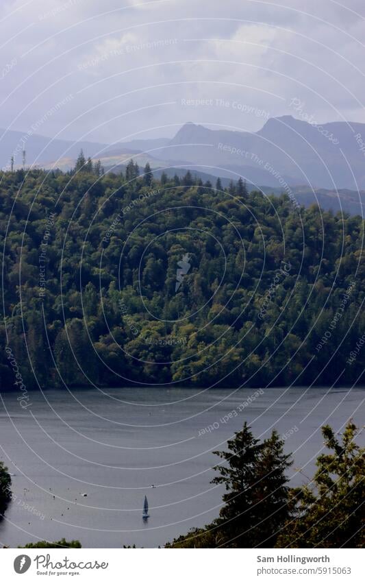 Lake Windermere in the lakes, Uk Lakeside united kingdom Tree Trees Landscape landscapes boat boats Mountain mountains Mountain lake cloud