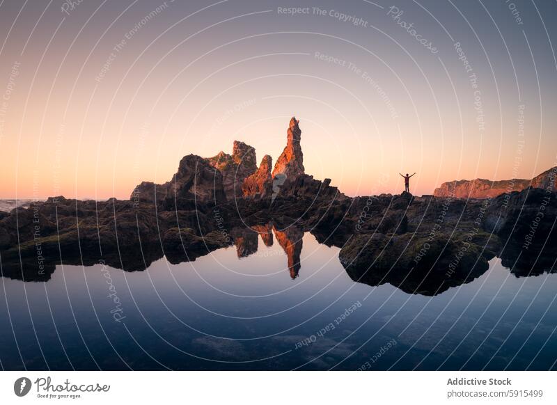 Stunning sunset at rocky Llanes beaches, Asturias, Spain llanes asturias playa de pendueles coast formation person sky tide pool reflection serene majestic