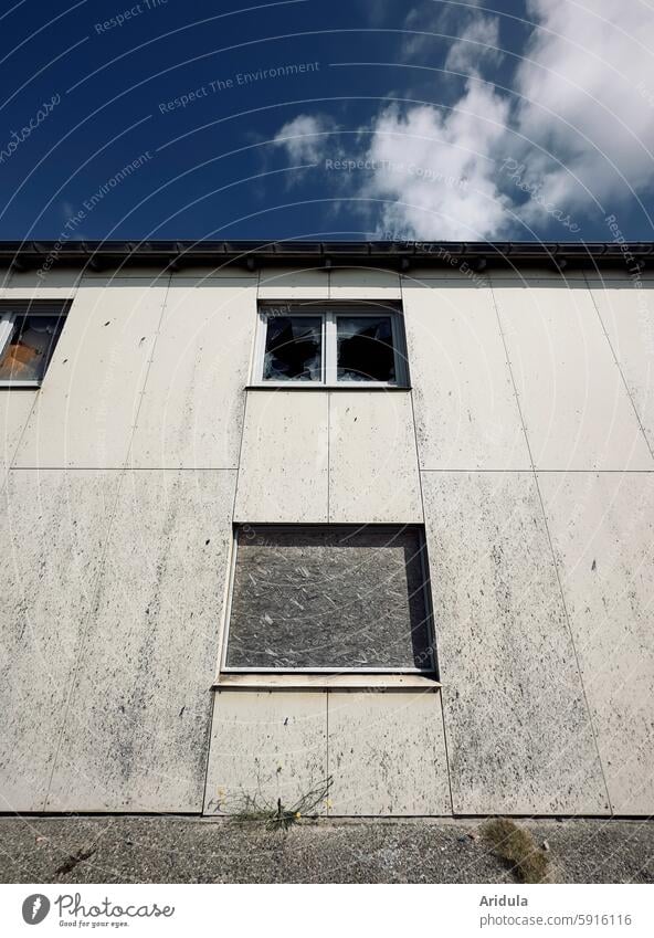 Window of an abandoned building against a blue sky Building Architecture House (Residential Structure) Facade Old forsake sb./sth. lost places Decline