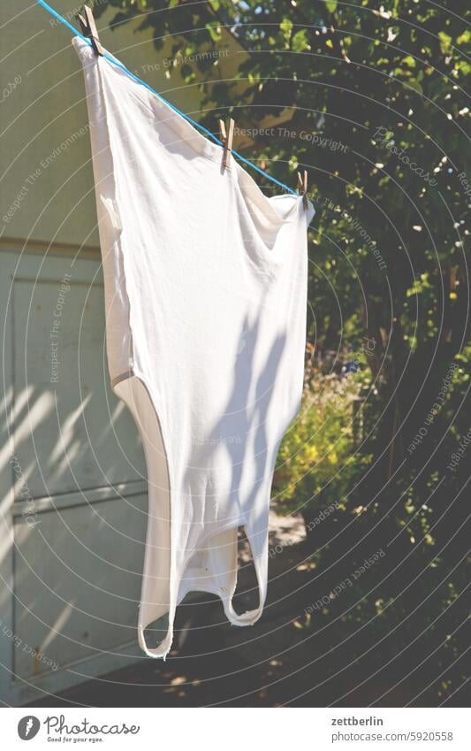 Undershirt on the washing line Shirt T-shirt Laundry Laundered leash clothesline Household housework Dry Wind Blow Cotton plant garments Underwear Holder