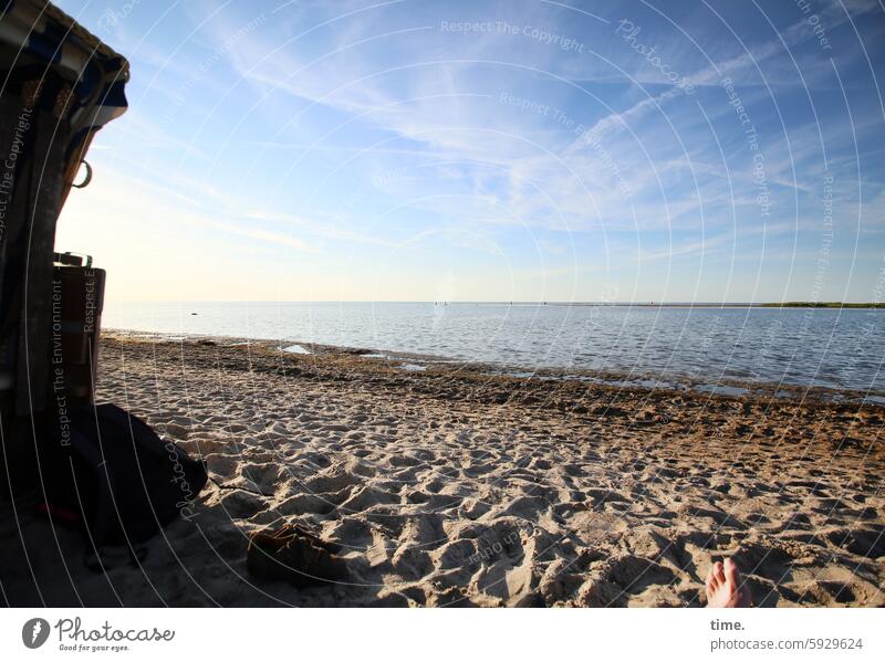 Shadow life with footbath Evening Water Baltic Sea Sunlight Summer Vacation & Travel Relaxation Sky Sunset Beach coast Waves Curiosity Horizon Lie Feet Naked