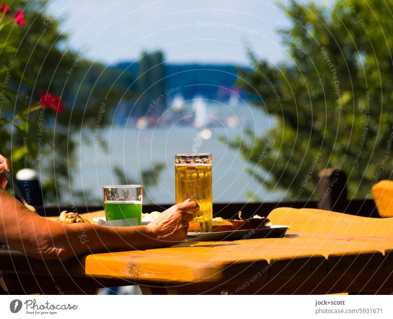 Beer garden with a view of the Wannsee Alcoholic drinks Beer glass Gastronomy