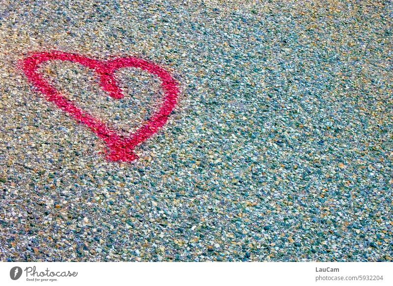 Heart on asphalt Asphalt Stone Red Love Declaration of love Lovesickness Display of affection Emotions Romance With love Sincere Relationship symbol Sympathy