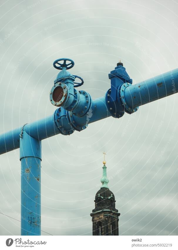 The twist with the church tower Dresden downtown church of the cross Christian cross Church spire Religion and faith House of worship Old Protestantism Landmark