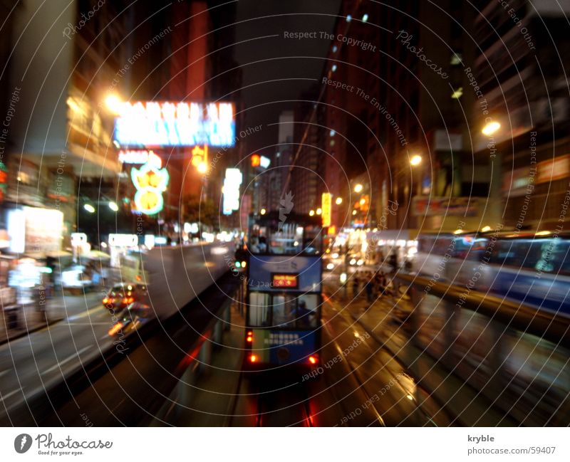 HK Tramway Hongkong Speed Night Advertising Neon sign Forwards Left-hand traffic Asia Transport Traffic infrastructure strabe tramway tramways Alcohol-fueled