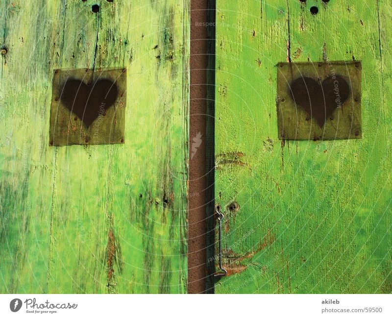 love door Green Window Wood 2 Paintwork Exterior shot Bleached France Shutter Multicoloured Happiness Open Calm Scratch mark Reflection Door Heart Love