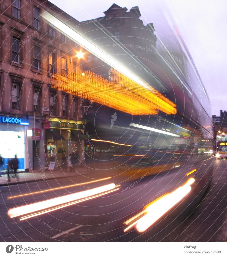 Block-Bus-Da! Glasgow Double-decker bus Light Long exposure Scotland Great Britain Town Housefront Life Transport Speed Dangerous Time machine Stop Comprehend