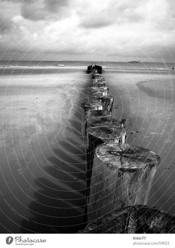 BeachFence 2 Wood Clouds Ocean Bad weather Passion Waves Sand Pole Stone