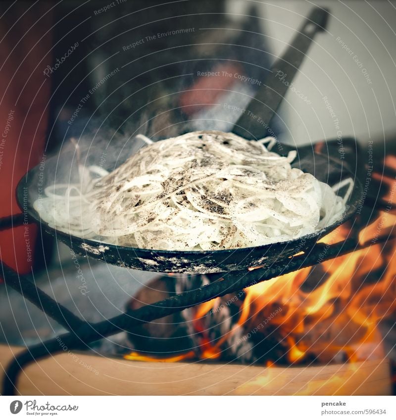 double burning Barbecue (apparatus) Wood Sign Eating Feasts & Celebrations To enjoy Healthy Power Culture Quality Onion Onion ring Fire Steam Pepper Market day