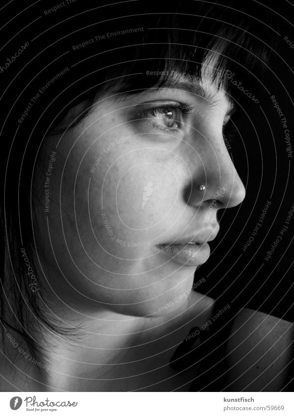 Another one.. Woman Hope Portrait photograph Jewellery Lips Black White Looking out of the window freckles you can't see Hair and hairstyles Nose Eyes Shadow