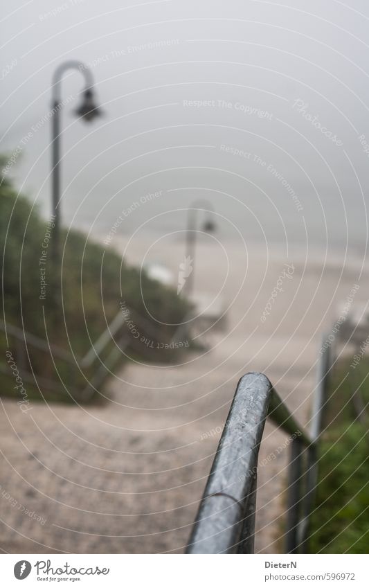 handrail Beach Ocean Baltic Sea Brown Green Silver Stairs Handrail Lamp Lantern Colour photo Exterior shot Deserted Copy Space top Copy Space bottom Day