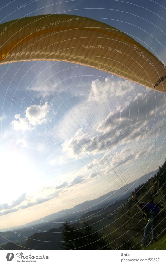 paraglider session III Paragliding Yellow Fisheye Sky parasol Rag Bump wok Freedom Beginning Flying fly