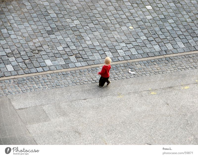 small human Child Toddler Practice Small Cobblestones Blonde Discover Movement Middle Brave Curiosity Traffic infrastructure Joy Conquer interest Walking