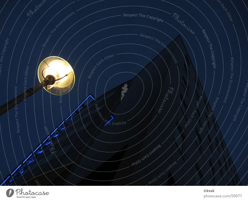 ray of hope Night Dark Lantern Lamp Cold Gloomy Loneliness Neon light Building Night shot Bright Warmth Blue Available Light Architecture