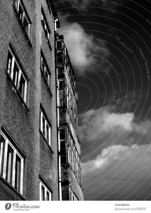 house front House (Residential Structure) Clouds Window Town Loneliness Black White Grief Gloomy Gray Flat (apartment) Building Light Sky Stone Sadness