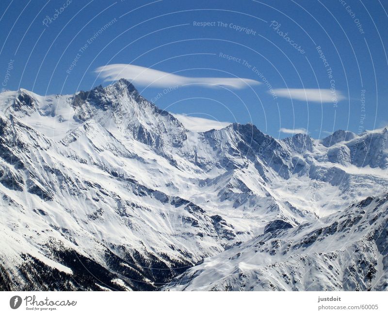 alpine dream Grimentz Canton Wallis Switzerland Clouds White Canyon Air Empty Far-off places Cold Dream Gorgeous Peak Glacier Mountain Alps Blue Sky Comb Valley