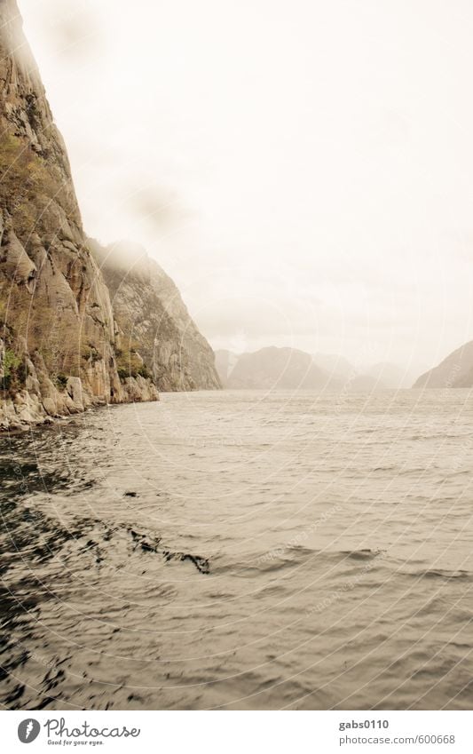 Fjord III Environment Nature Landscape Clouds Autumn Bad weather Fog Tree Rock Waves Coast Lakeside Bay Exceptional Threat Far-off places Gigantic Wet Brown