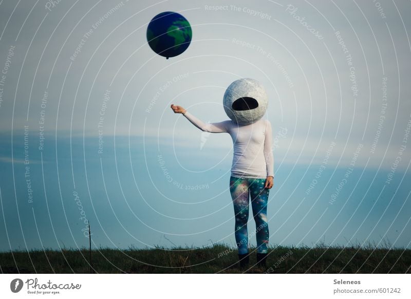 Wanderlust. Trip Adventure Human being 1 Environment Nature Sky Clouds Grass Aviation Universe Earth Planet Astronaut Helmet Sweater Leggings Balloon