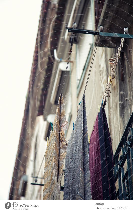 laundry Deserted House (Residential Structure) Detached house Building Wall (barrier) Wall (building) Facade Old Poverty Laundry Clothesline Colour photo