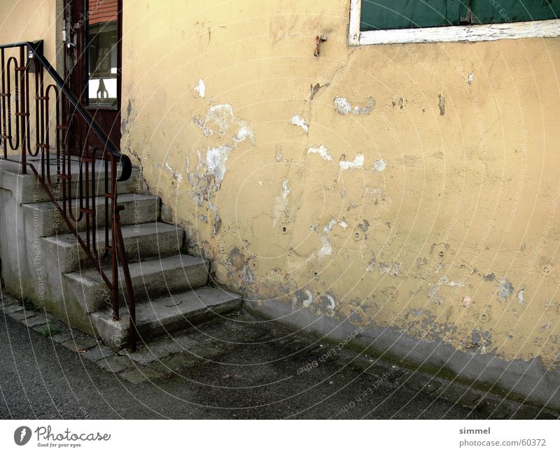 Freshly plastered *g* House (Residential Structure) Stairs Yellow Plaster Dirty Nostalgia architecture scratch Old Mold