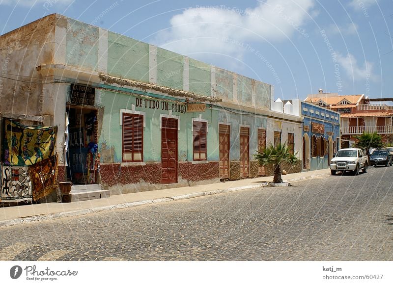 Colonial style in Cape Verde Cabo Verde House (Residential Structure) Housefront Palm tree Store premises Window Facade Fieldstone house Africa Santa Maria