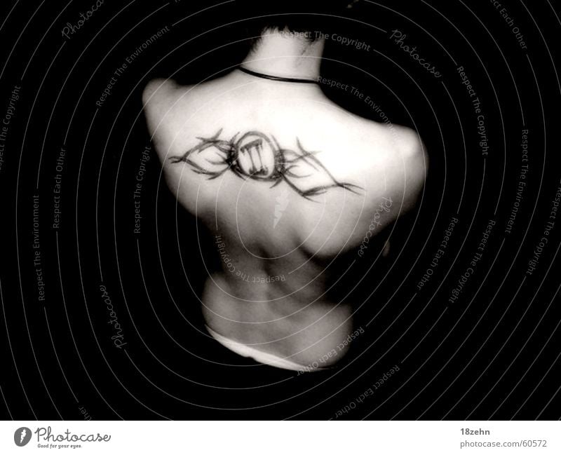 tattoo Black & white photo Interior shot Experimental Light Shadow Contrast Silhouette Bird's-eye view Upper body Rear view Body Human being Masculine Man