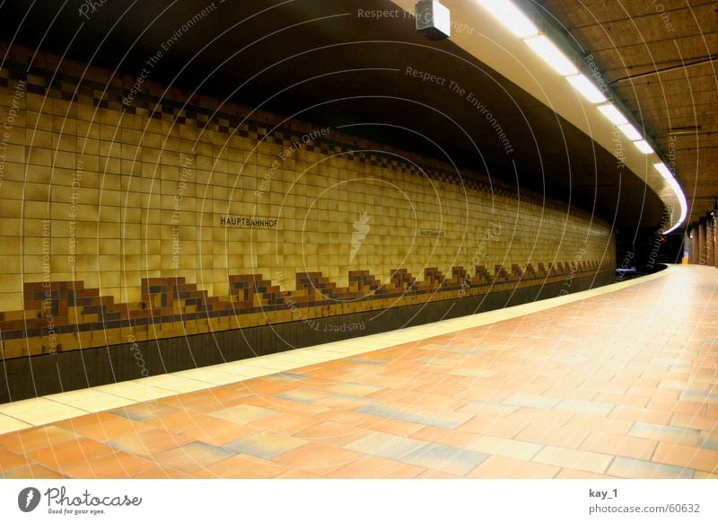 Well tiled Hamburg Train station Public transit Railroad Commuter trains Underground Tram Platform Wait Cold Loneliness Empty Tile Station alone