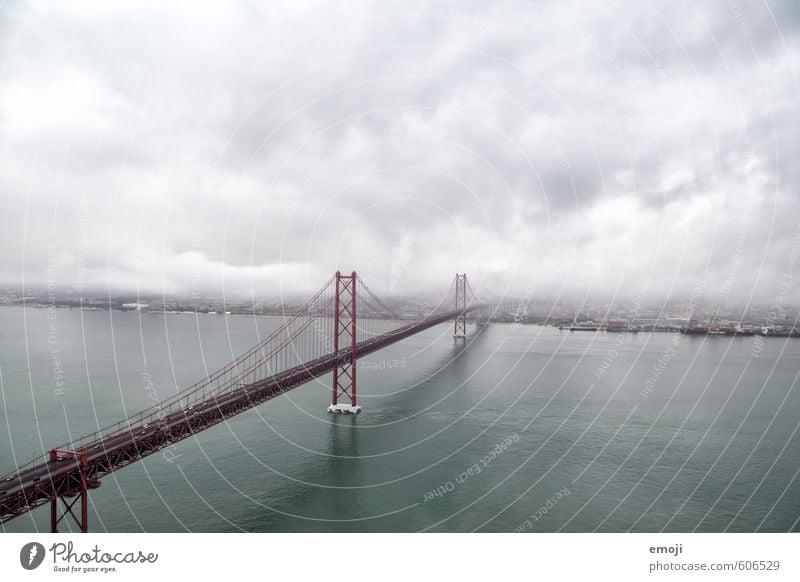 Foggy Environment Autumn Bad weather Storm Coast Ocean Town Bridge Tourist Attraction Landmark Dark Gray Lisbon Golden Gate Bridge San Francisco Colour photo