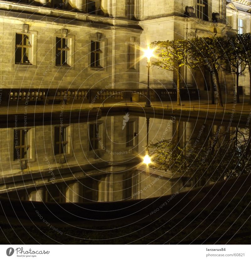 lantern Brilliant Lantern Reflection Night Long exposure Twilight Loneliness Hope Mirror Dresden Exterior shot Night shot Traffic infrastructure Glass