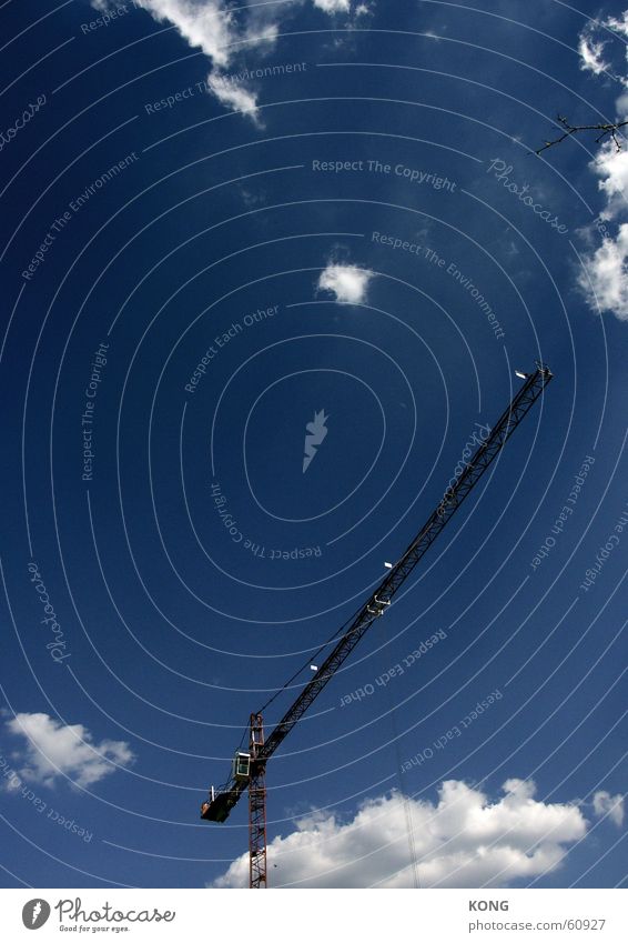 hardly branch little crane much sky Clouds Crane Construction site Bad weather Outrigger Sky Blue construction Build