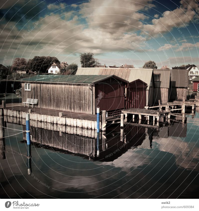 boathouses Environment Water Sky Clouds Horizon Fishing village Port City Boathouse Harbour Ahrenshoop Wooden hut Wooden house Wall (barrier) Wall (building)