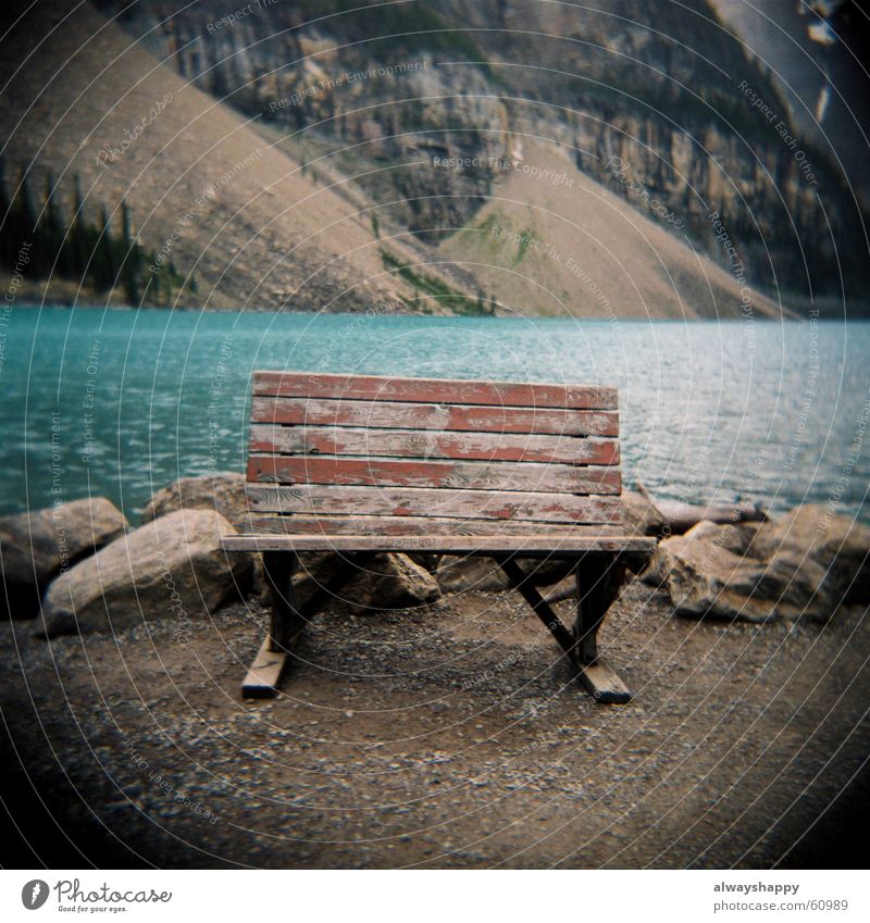 holidays in the sun Go under Dark Mountain lake Lake Hiking Holga Vacation & Travel Green Swindle Sit down Homesickness Gravel Slope Bench Relaxation