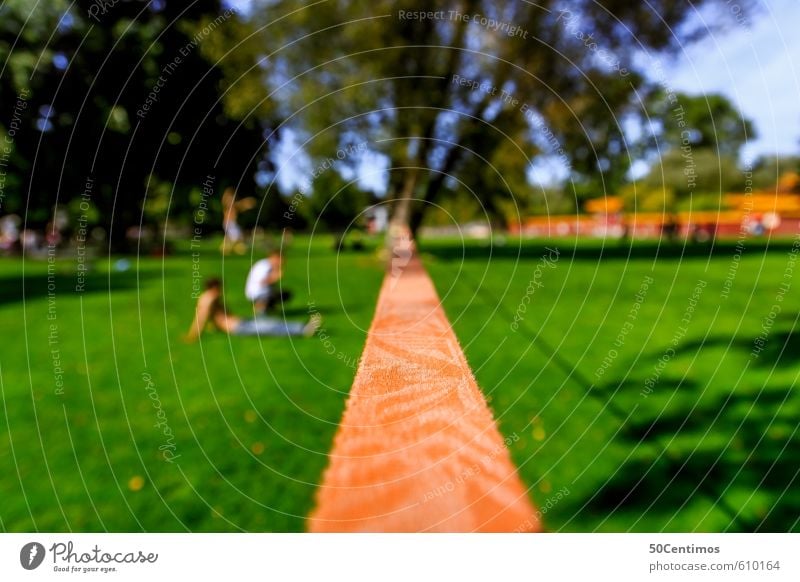 Slackline in the green Leisure and hobbies Vacation & Travel Summer Sports Track and Field Sportsperson slackline Human being 2 Environment Nature Landscape