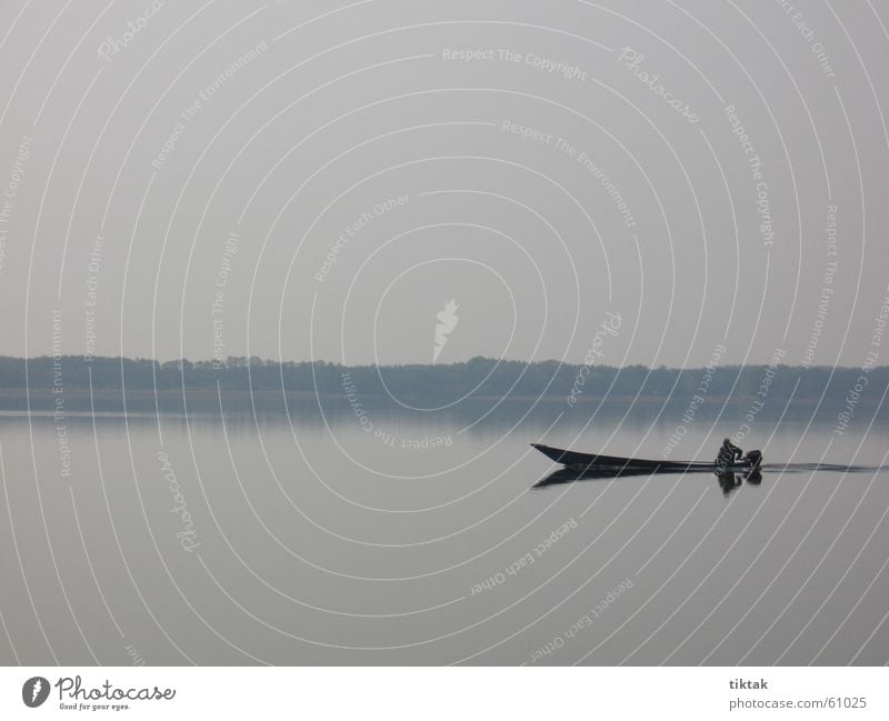 Always take it easy Lake Watercraft Fisherman Morning Fishing boat Calm Slate blue Contemplative Dawn Smooth