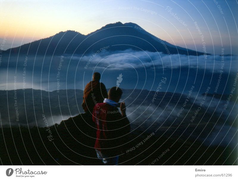 View from the volcano Bali Vantage point Morning Clouds Mount Batur Sunrise Volcano Far-off places Sky Human being