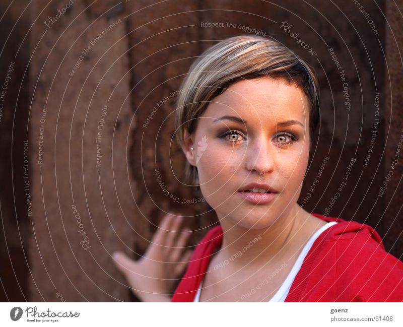 My favourite Woman Model Beauty Photography Portrait photograph Challenging Feminine Red Hand babe Face Industrial Photography Looking Eyes Mouth