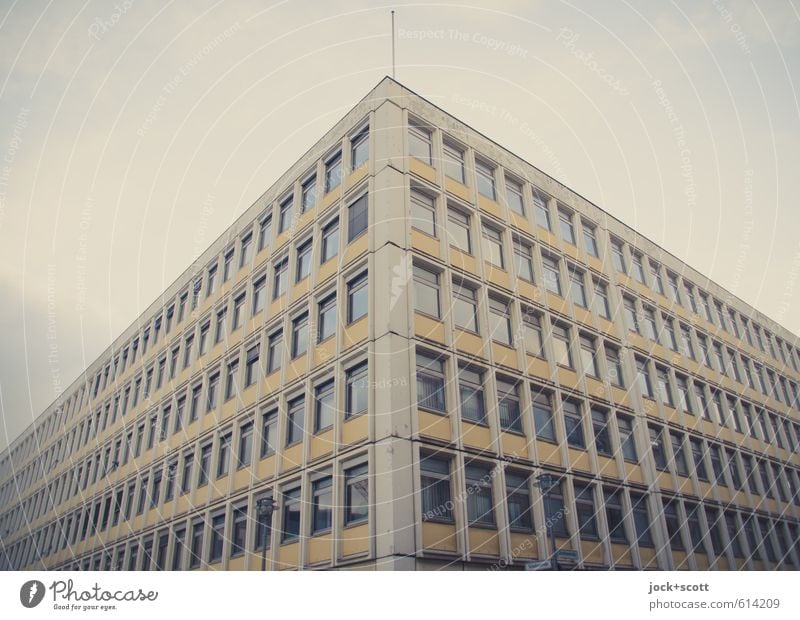 BImA / Everything just facade Sky Bad weather Downtown Berlin Prefab construction Facade Window Corner Hideous Long Retro Symmetry GDR Administration building