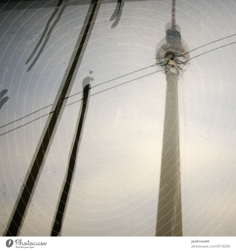 double jump in the bowl Downtown Berlin Tourist Attraction Landmark Berlin TV Tower Glass Graffiti Stripe Aggression Irritation Destruction Double exposure