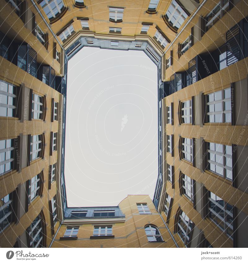 Light and air in the backyard Kreuzberg Facade Window Backyard Retro Rectangle Frame Subdued colour Structures and shapes Neutral Background Worm's-eye view